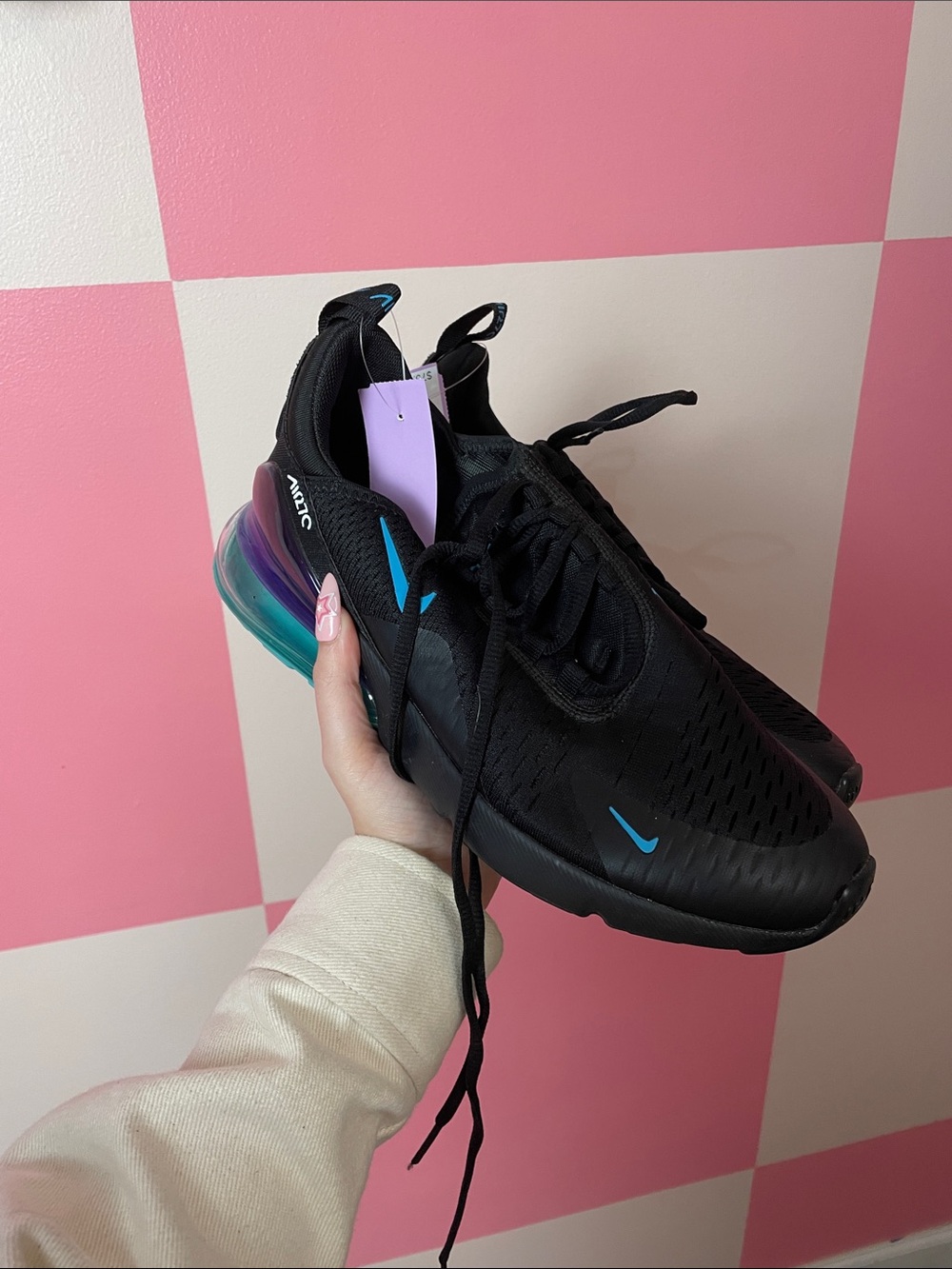 Nike Black Sneakers with Teal and Iridescent Heel